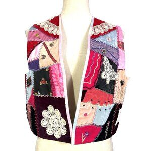 Handmade Womens Patchwork Crazy Quilt Decorated Vest